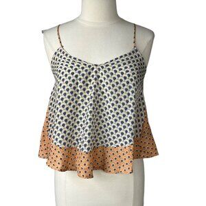 Elodie Cami Tank Top Shirt Womens Small White Blue Sleeveless Blouse Cottage